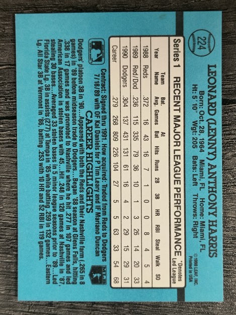 1991 Donruss #224 Lenny Harris
