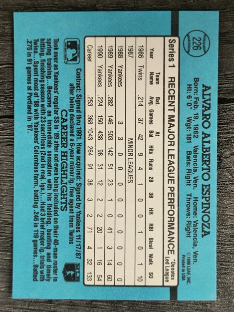 1991 Donruss #226 Alvaro Espinoza