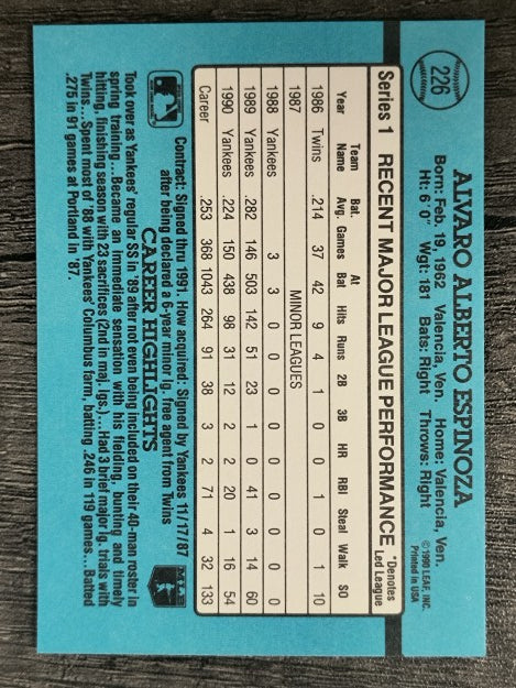 1991 Donruss #226 Alvaro Espinoza