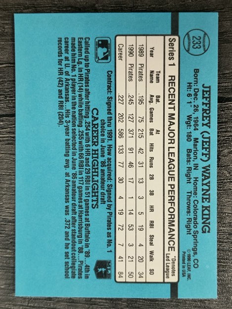 1991 Donruss #233 Jeff King