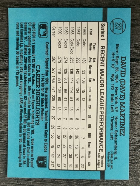 1991 Donruss #237 Dave Martinez