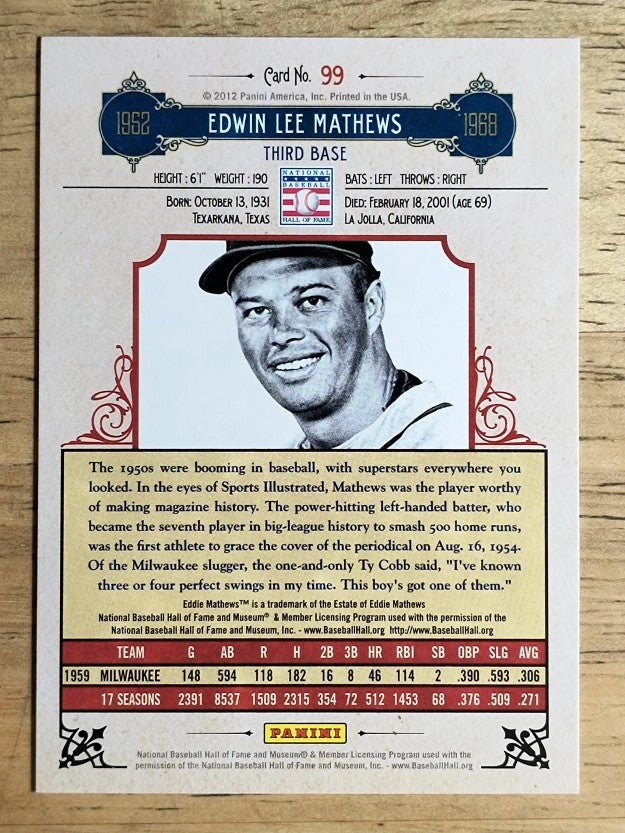 2012 Panini Cooperstown #99 Eddie Mathews