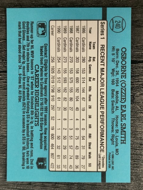 1991 Donruss #240 Ozzie Smith