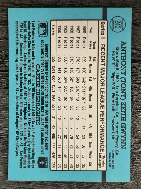 1991 Donruss #243 Tony Gwynn