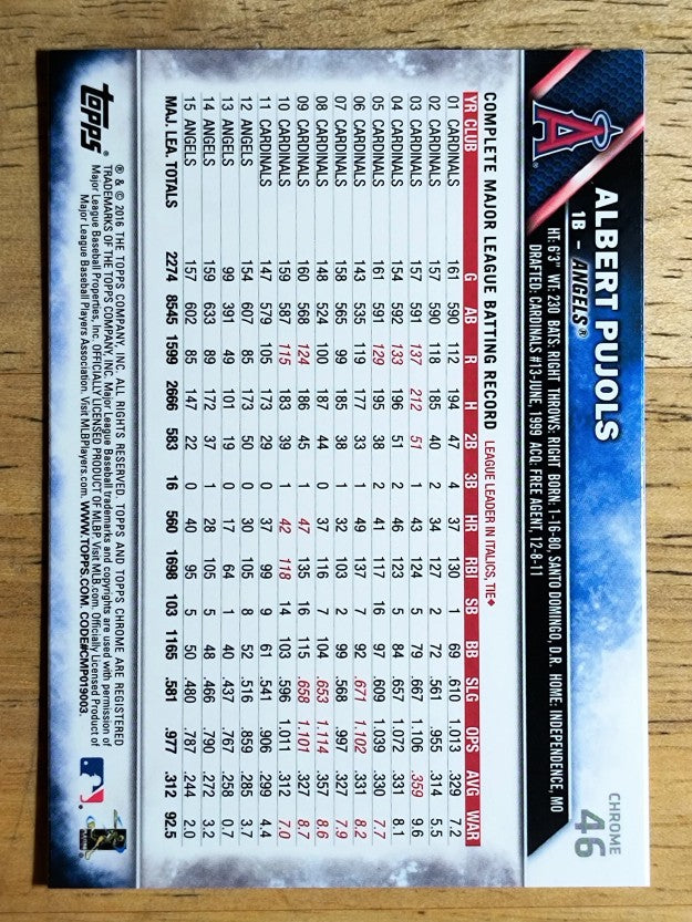 2016 Topps Chrome #46 Albert Pujols