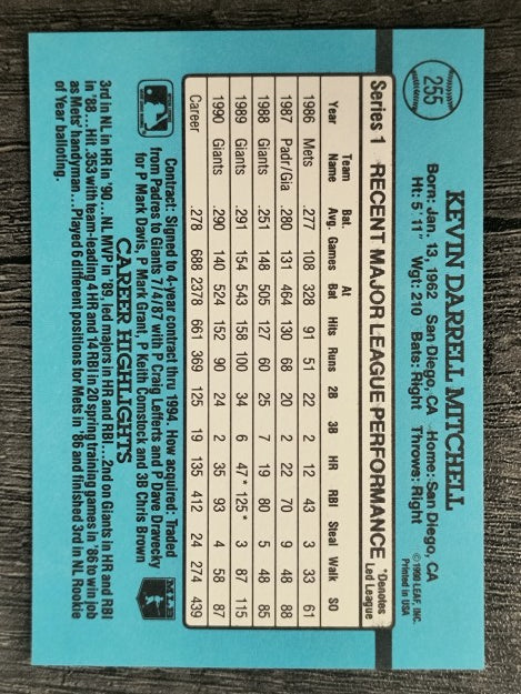 1991 Donruss #255 Kevin Mitchell