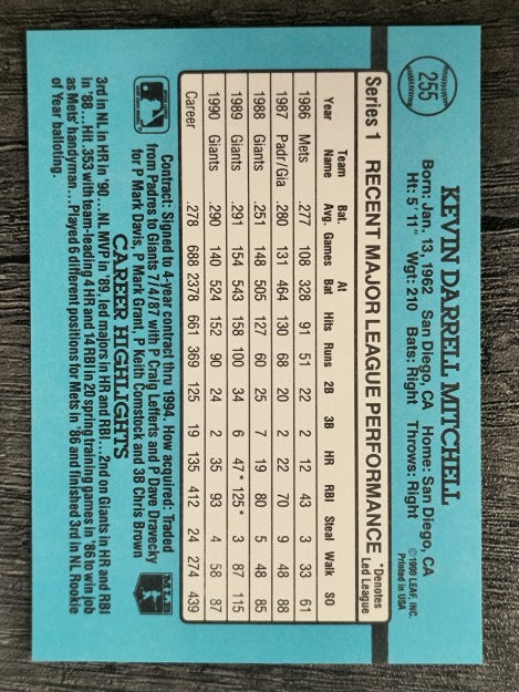 1991 Donruss #255 Kevin Mitchell