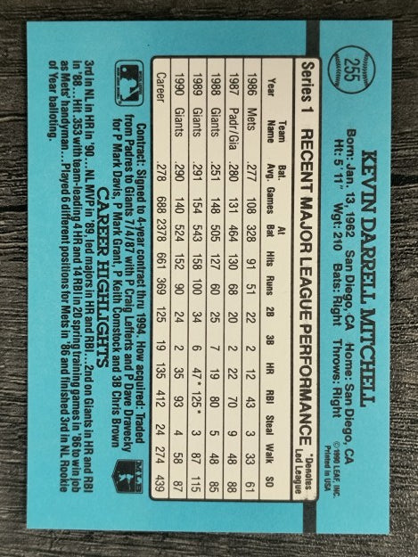 1991 Donruss #255 Kevin Mitchell