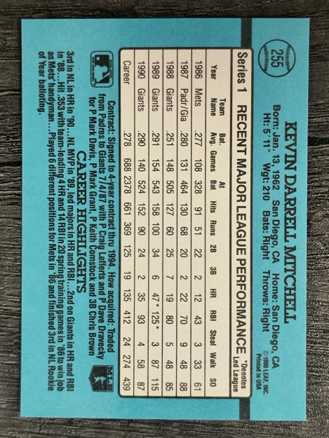 1991 Donruss #255 Kevin Mitchell