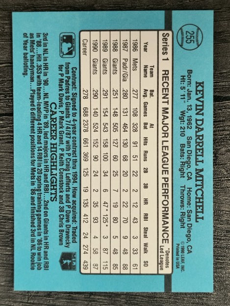 1991 Donruss #255 Kevin Mitchell