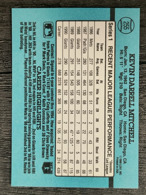 1991 Donruss #255 Kevin Mitchell