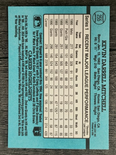 1991 Donruss #255 Kevin Mitchell