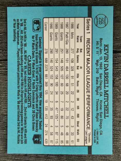 1991 Donruss #255 Kevin Mitchell