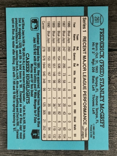 1991 Donruss #261 Fred McGriff