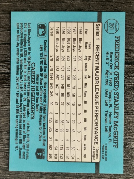 1991 Donruss #261 Fred McGriff