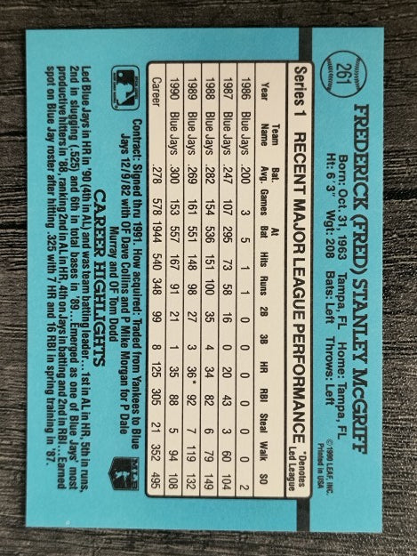 1991 Donruss #261 Fred McGriff