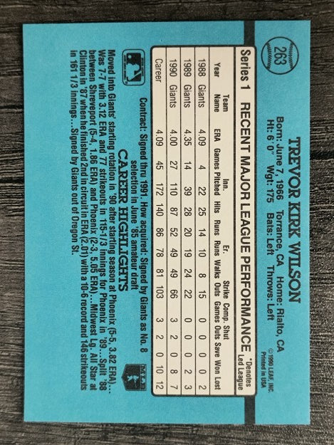 1991 Donruss #263 Trevor Wilson