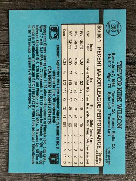1991 Donruss #263 Trevor Wilson