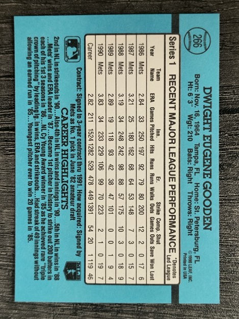 1991 Donruss #266 Dwight Gooden