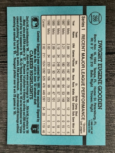 1991 Donruss #266 Dwight Gooden