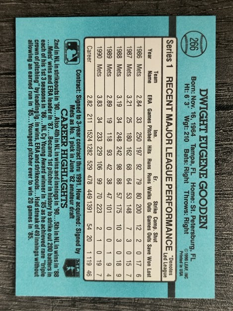 1991 Donruss #266 Dwight Gooden