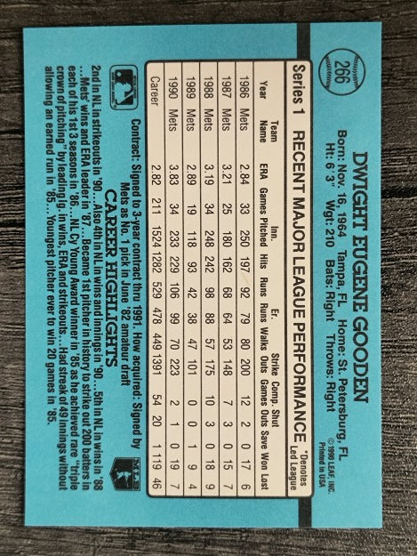 1991 Donruss #266 Dwight Gooden