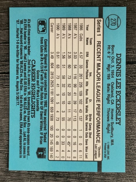 1991 Donruss #270 Dennis Eckersley