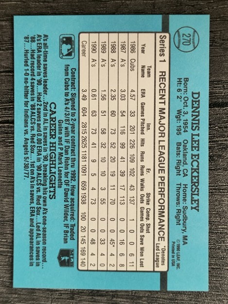 1991 Donruss #270 Dennis Eckersley