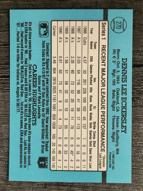 1991 Donruss #270 Dennis Eckersley
