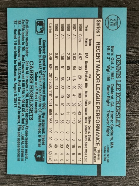 1991 Donruss #270 Dennis Eckersley