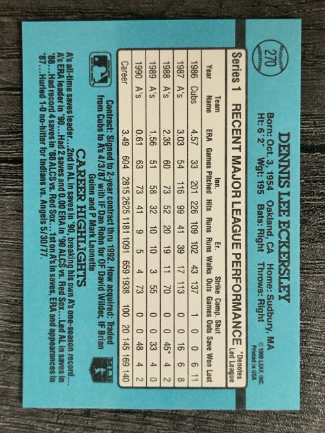 1991 Donruss #270 Dennis Eckersley