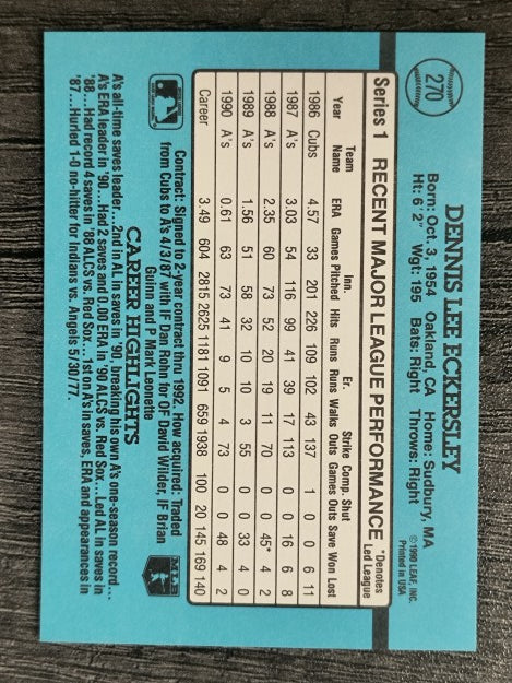1991 Donruss #270 Dennis Eckersley