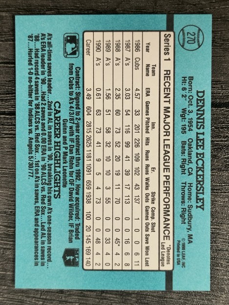 1991 Donruss #270 Dennis Eckersley