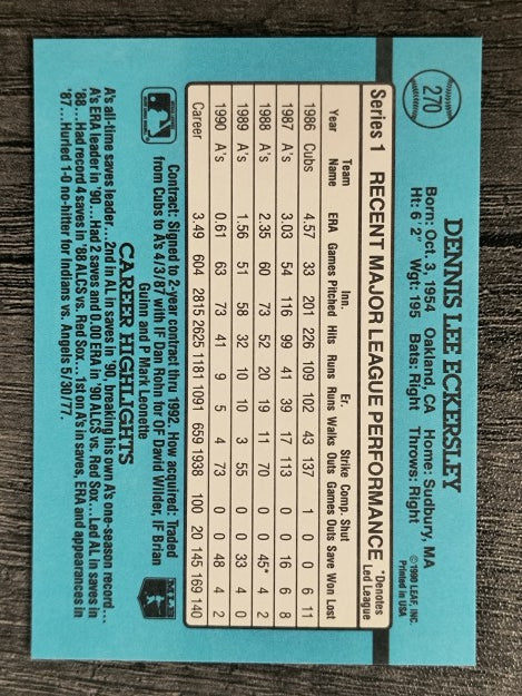 1991 Donruss #270 Dennis Eckersley