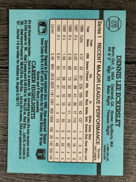 1991 Donruss #270 Dennis Eckersley