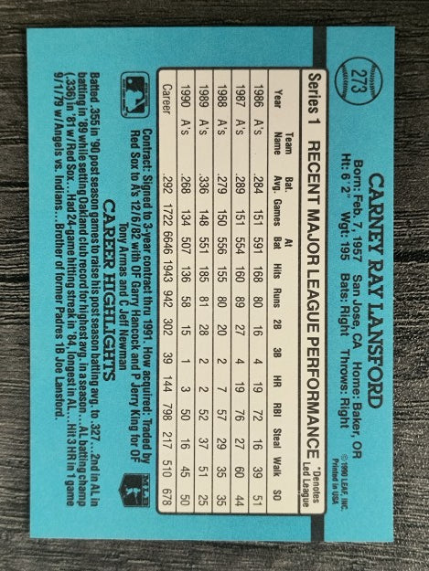 1991 Donruss #273 Carney Lansford