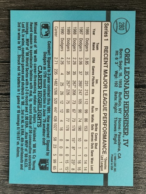 1991 Donruss #280 Orel Hershiser