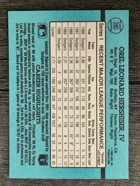 1991 Donruss #280 Orel Hershiser