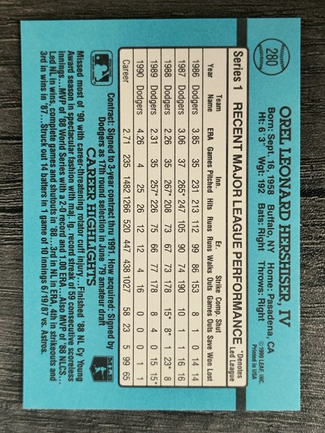 1991 Donruss #280 Orel Hershiser