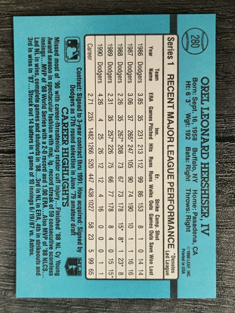 1991 Donruss #280 Orel Hershiser
