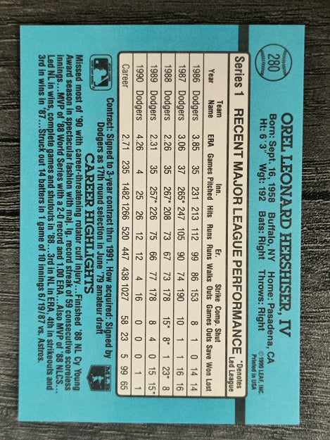 1991 Donruss #280 Orel Hershiser