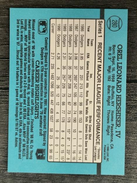 1991 Donruss #280 Orel Hershiser