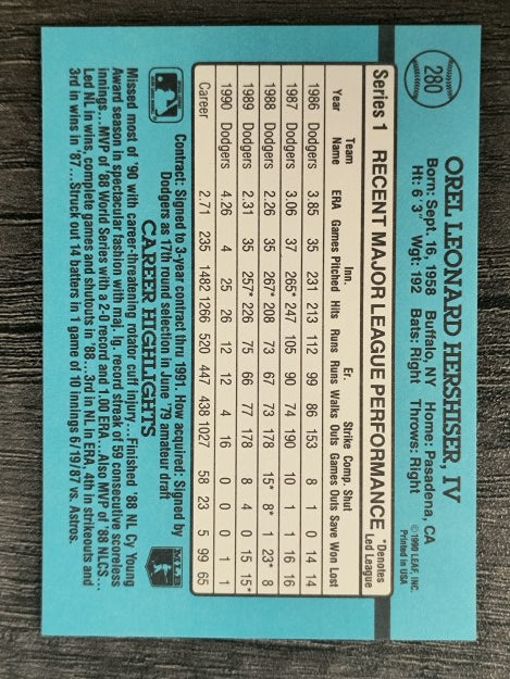 1991 Donruss #280 Orel Hershiser