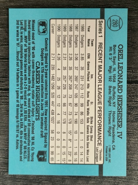 1991 Donruss #280 Orel Hershiser