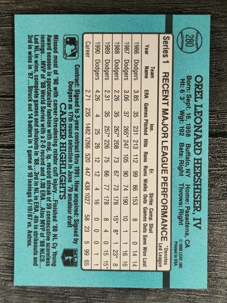 1991 Donruss #280 Orel Hershiser