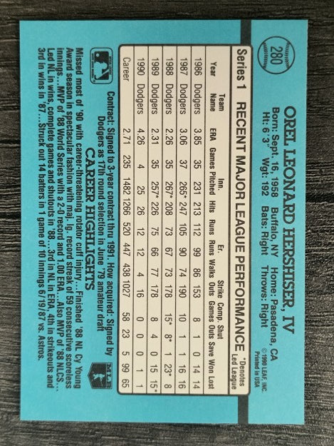 1991 Donruss #280 Orel Hershiser