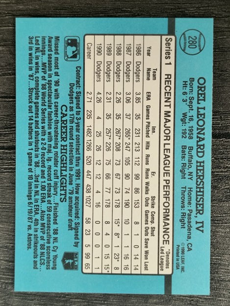 1991 Donruss #280 Orel Hershiser