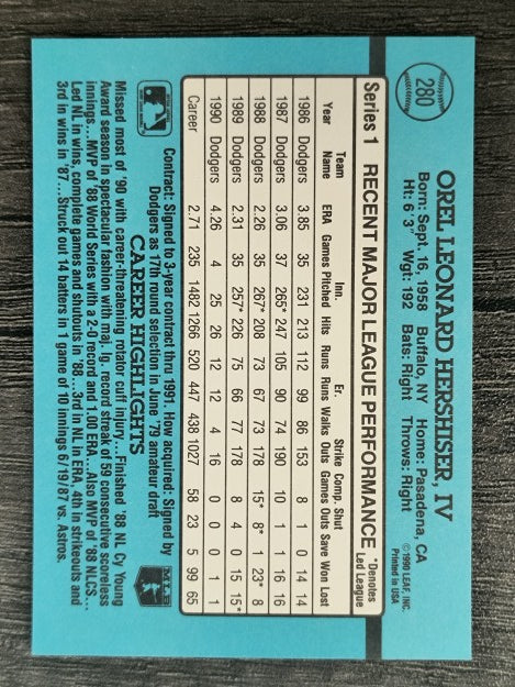 1991 Donruss #280 Orel Hershiser