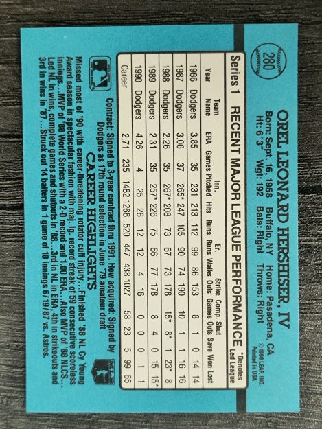 1991 Donruss #280 Orel Hershiser