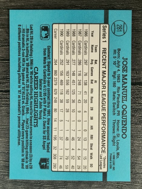 1991 Donruss #281 Jose Oquendo